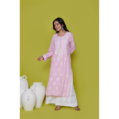 House of Chikankari Rayon Chikankari Womens Long Kurta-Pink