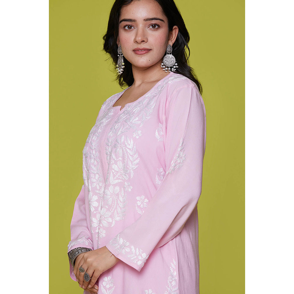 House of Chikankari Rayon Chikankari Womens Long Kurta-Pink