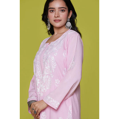 House of Chikankari Rayon Chikankari Womens Long Kurta-Pink