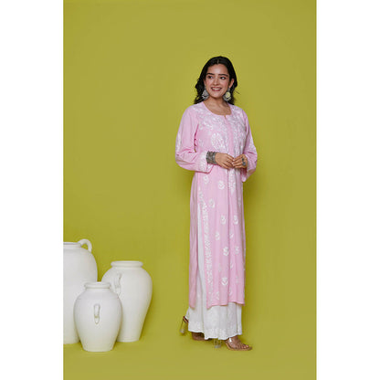 House of Chikankari Rayon Chikankari Womens Long Kurta-Pink