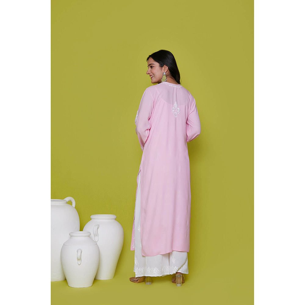 House of Chikankari Rayon Chikankari Womens Long Kurta-Pink
