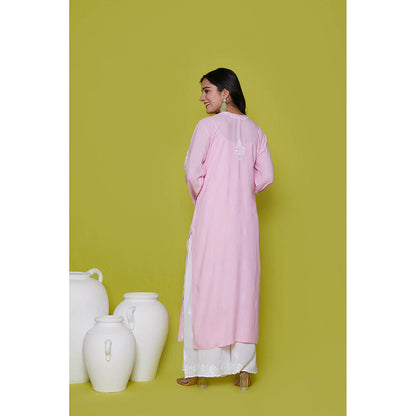 House of Chikankari Rayon Chikankari Womens Long Kurta-Pink
