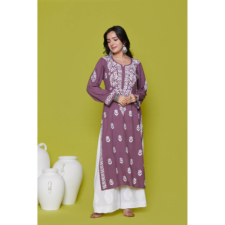 House of Chikankari Rayon Chikankari Womens Long Kurta-Purple