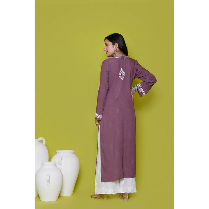 House of Chikankari Rayon Chikankari Womens Long Kurta-Purple