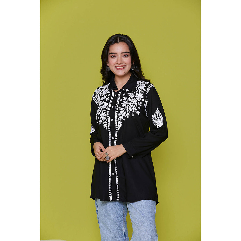 House of Chikankari Modal Chikankari Womens Shirt-Black