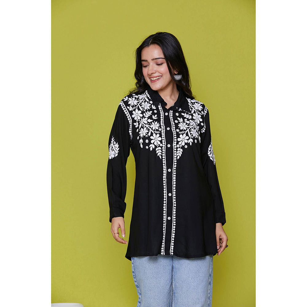 House of Chikankari Modal Chikankari Womens Shirt-Black