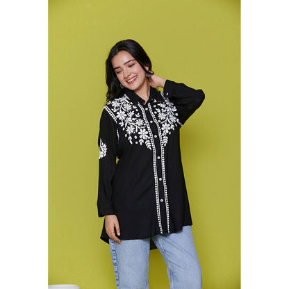 House of Chikankari Modal Chikankari Womens Shirt-Black
