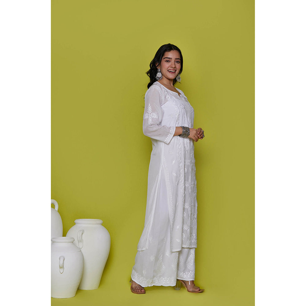 House of Chikankari Muslin Chikankari Womens Long Kurta-White