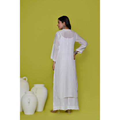 House of Chikankari Muslin Chikankari Womens Long Kurta-White