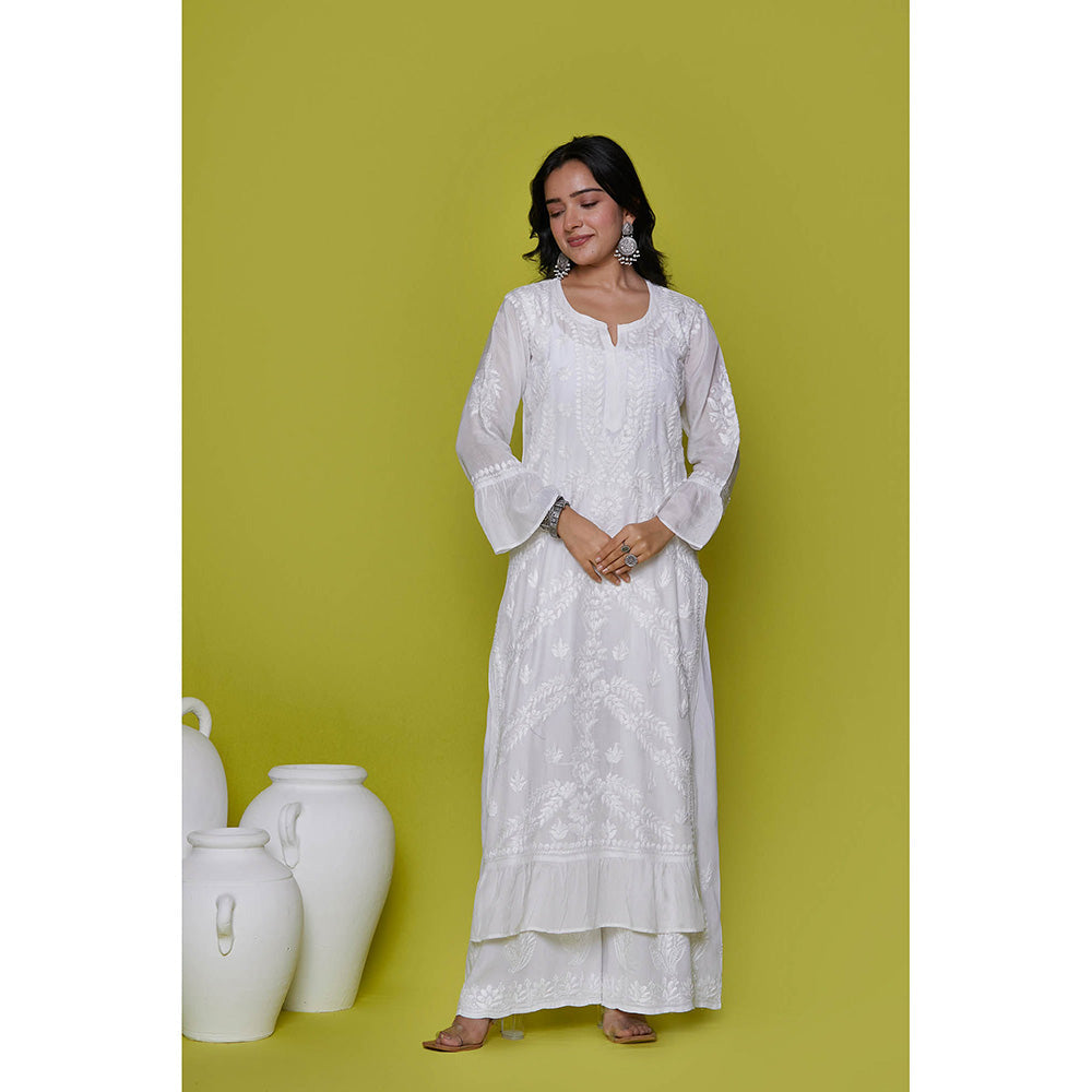 House of Chikankari Muslin Chikankari Womens Long Kurta-White