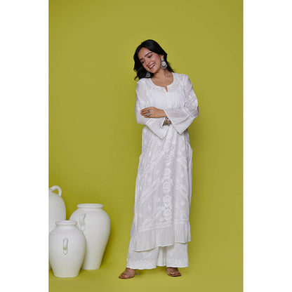 House of Chikankari Muslin Chikankari Womens Long Kurta-White