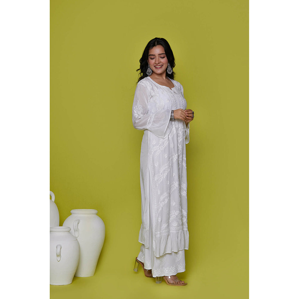 House of Chikankari Muslin Chikankari Womens Long Kurta-White