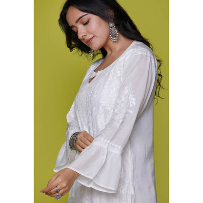 House of Chikankari Muslin Chikankari Womens Long Kurta-White