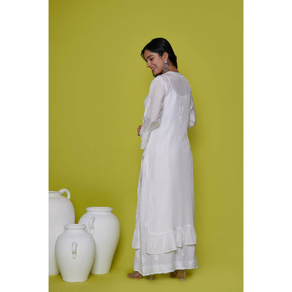 House of Chikankari Muslin Chikankari Womens Long Kurta-White