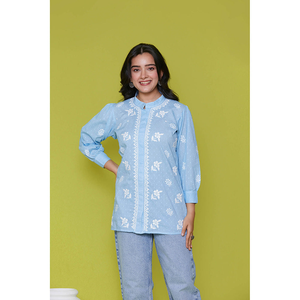 House of Chikankari Cotton Chikankari Womens Tunic-Blue