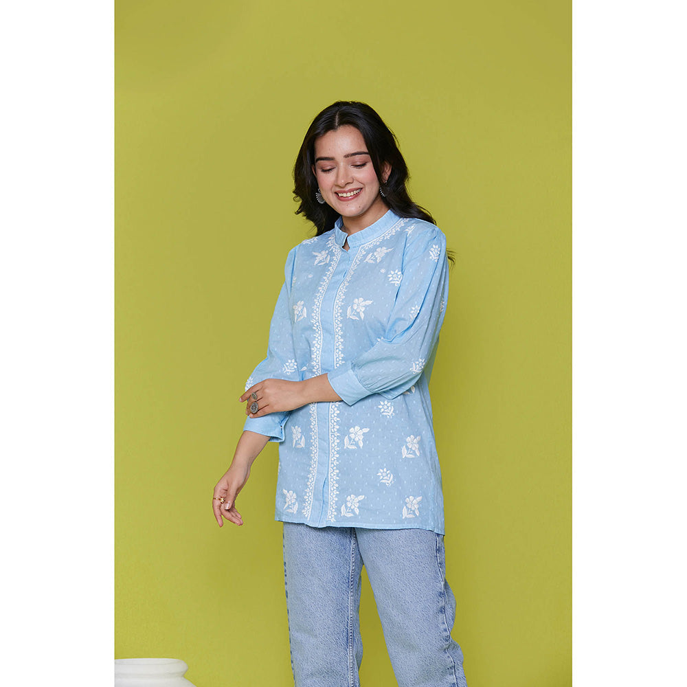 House of Chikankari Cotton Chikankari Womens Tunic-Blue