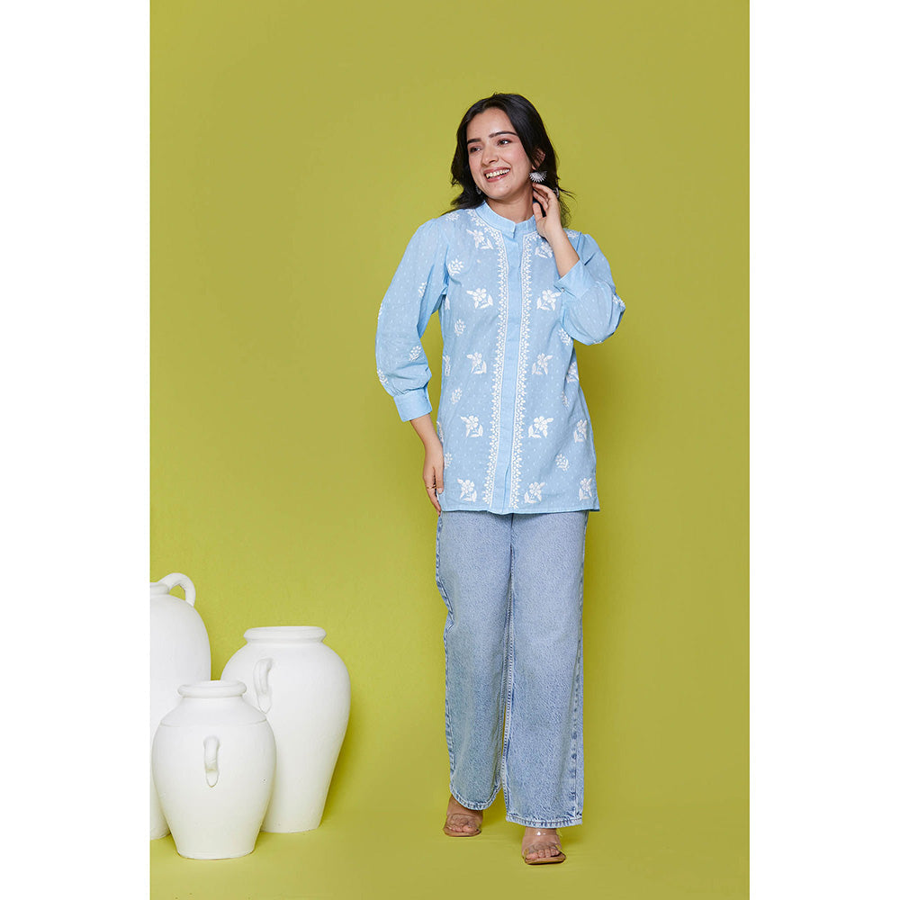 House of Chikankari Cotton Chikankari Womens Tunic-Blue