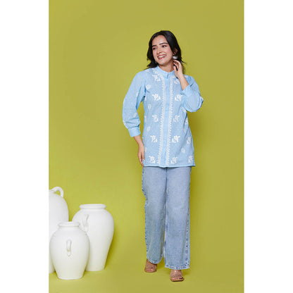 House of Chikankari Cotton Chikankari Womens Tunic-Blue