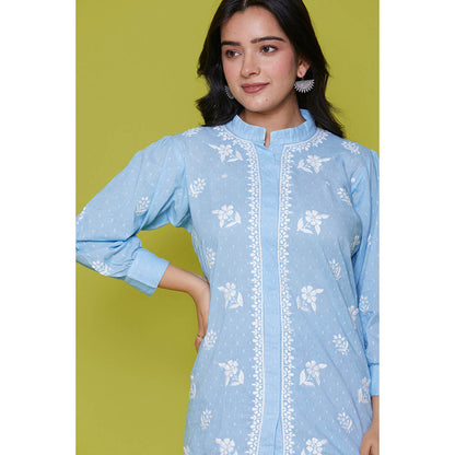 House of Chikankari Cotton Chikankari Womens Tunic-Blue