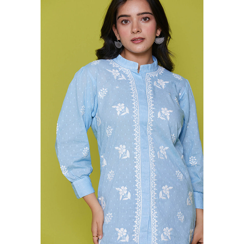 House of Chikankari Cotton Chikankari Womens Tunic-Blue