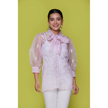 House of Chikankari Organza Chikankari Womens Shirt-Pink