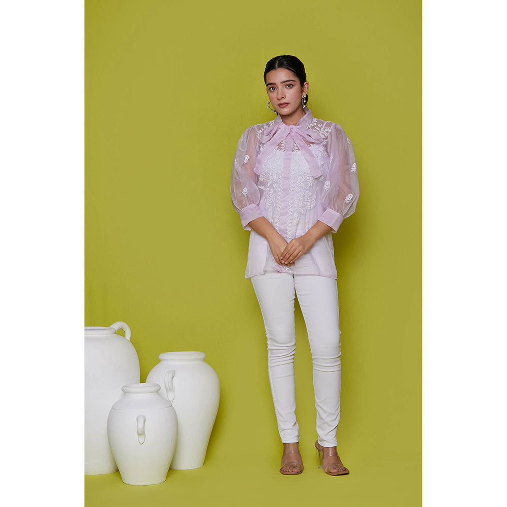 House of Chikankari Organza Chikankari Womens Shirt-Pink
