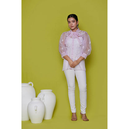 House of Chikankari Organza Chikankari Womens Shirt-Pink