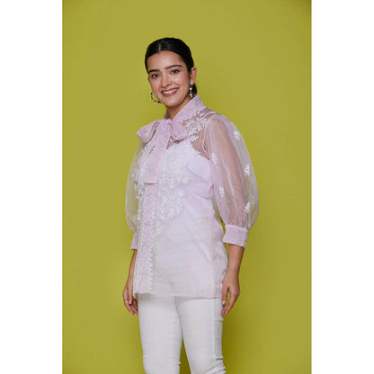 House of Chikankari Organza Chikankari Womens Shirt-Pink