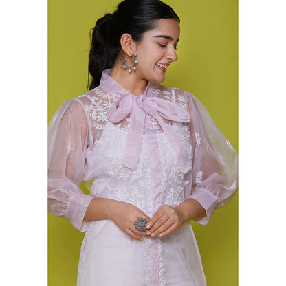 House of Chikankari Organza Chikankari Womens Shirt-Pink
