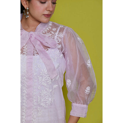 House of Chikankari Organza Chikankari Womens Shirt-Pink