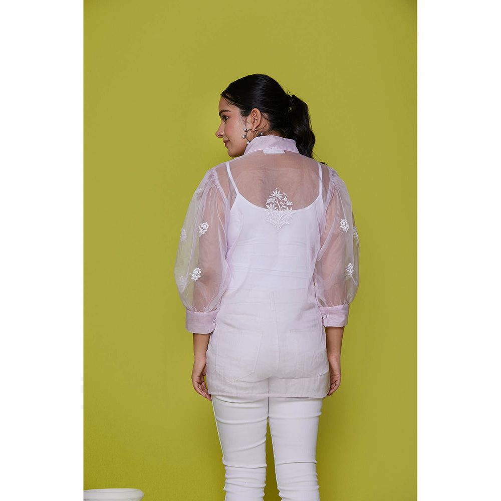 House of Chikankari Organza Chikankari Womens Shirt-Pink