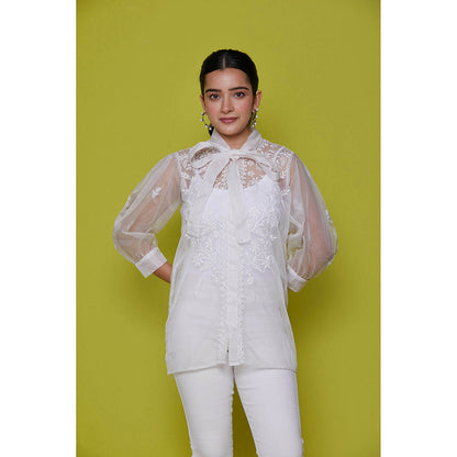 House of Chikankari Organza Chikankari Womens Shirt-White
