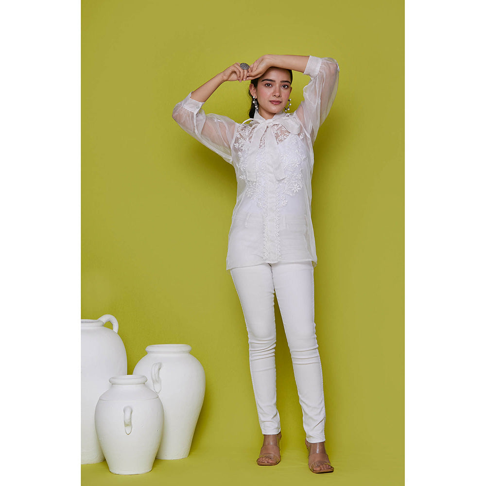 House of Chikankari Organza Chikankari Womens Shirt-White