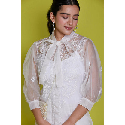 House of Chikankari Organza Chikankari Womens Shirt-White