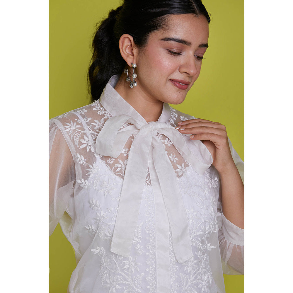 House of Chikankari Organza Chikankari Womens Shirt-White