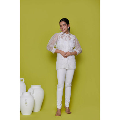 House of Chikankari Organza Chikankari Womens Shirt-White