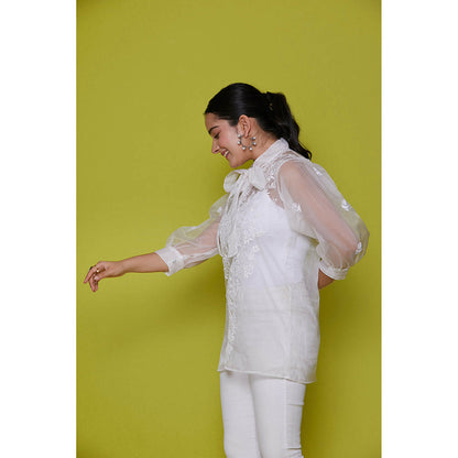 House of Chikankari Organza Chikankari Womens Shirt-White