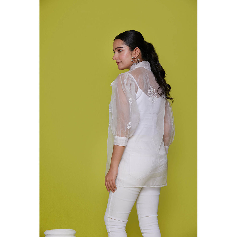 House of Chikankari Organza Chikankari Womens Shirt-White