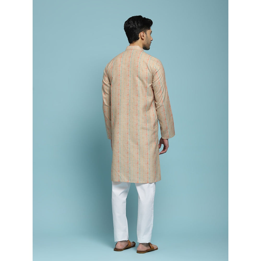 House of Chikankari Poly Cotton Printed Mens Long Kurta - Beige
