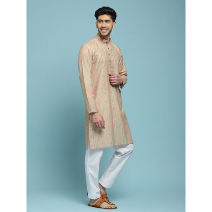 House of Chikankari Poly Cotton Printed Mens Long Kurta - Beige