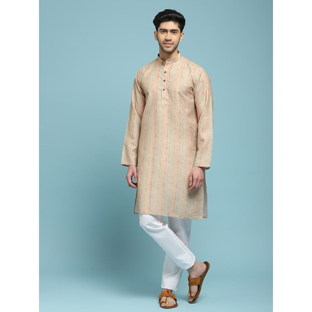 House of Chikankari Poly Cotton Printed Mens Long Kurta - Beige