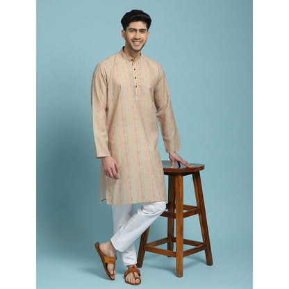 House of Chikankari Poly Cotton Printed Mens Long Kurta - Beige