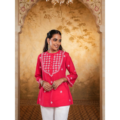 Chikankari Woven Short Kurta