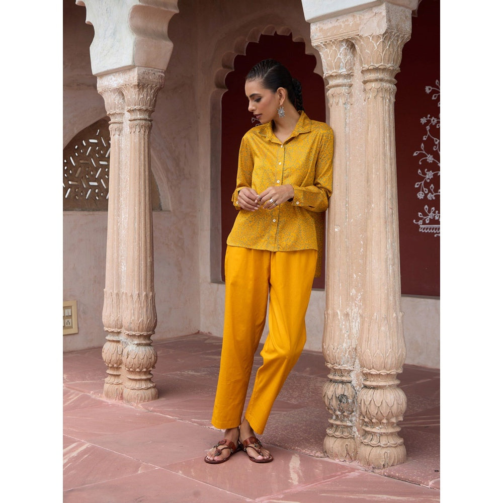 House of Chikankari Glazed Cotton Hand Block Mustard Co-Ord (Set of 2)