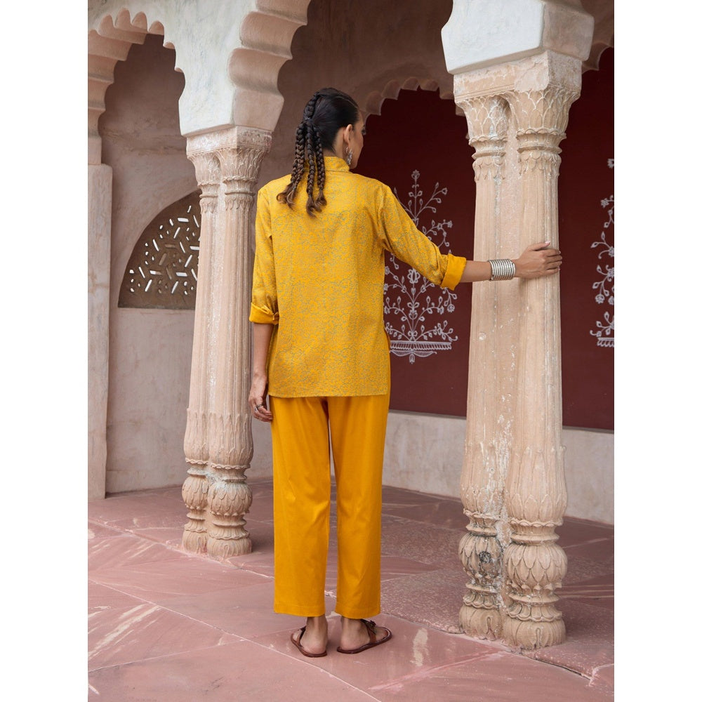 House of Chikankari Glazed Cotton Hand Block Mustard Co-Ord (Set of 2)