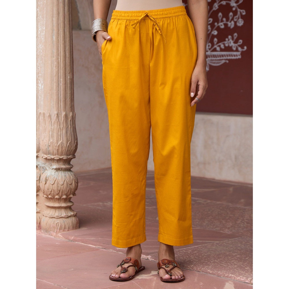 House of Chikankari Glazed Cotton Hand Block Mustard Co-Ord (Set of 2)