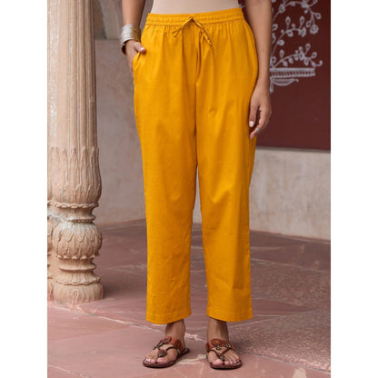 House of Chikankari Glazed Cotton Hand Block Mustard Co-Ord (Set of 2)