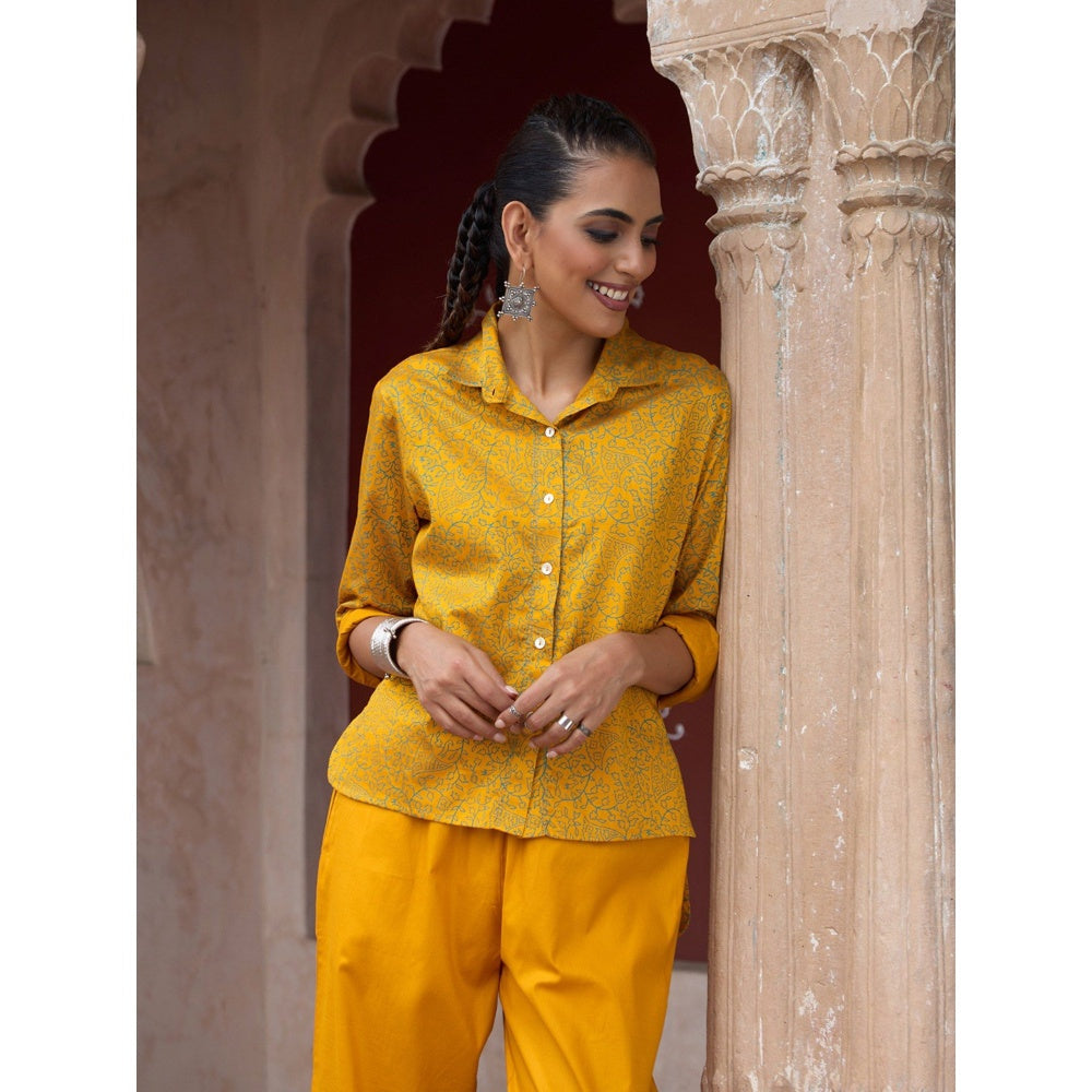 House of Chikankari Glazed Cotton Hand Block Mustard Co-Ord (Set of 2)