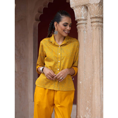 House of Chikankari Glazed Cotton Hand Block Mustard Co-Ord (Set of 2)