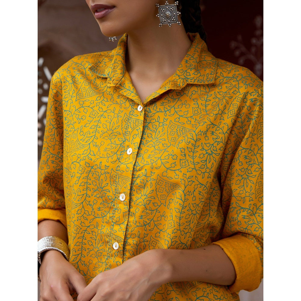 House of Chikankari Glazed Cotton Hand Block Mustard Co-Ord (Set of 2)